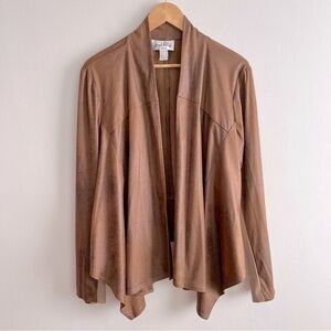 [Joseph Ribkoff] Faux Suede Leather + Ponte Open Waterfall Cardigan Jacket